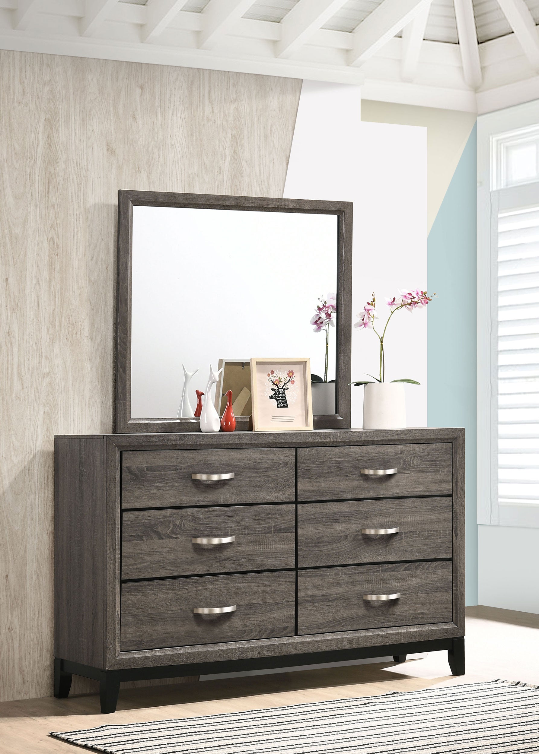 Watson 6-drawer Dresser with Mirror Grey Oak – Furniture Avenue