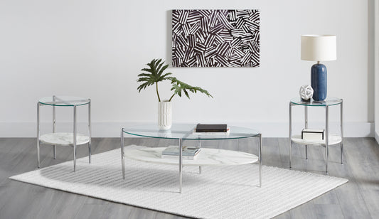 Cadee 3-piece Oval Coffee and End Table Set Chrome