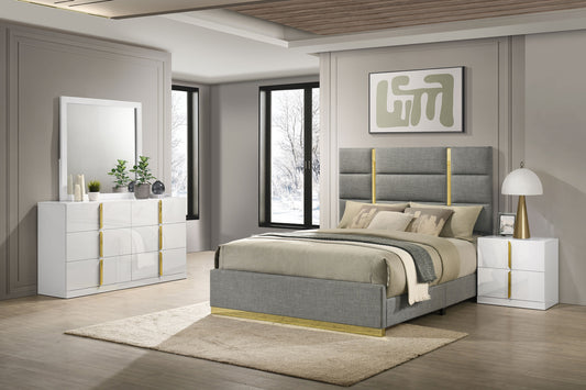 Ines 4-piece Queen Bedroom Set Grey and White High Gloss