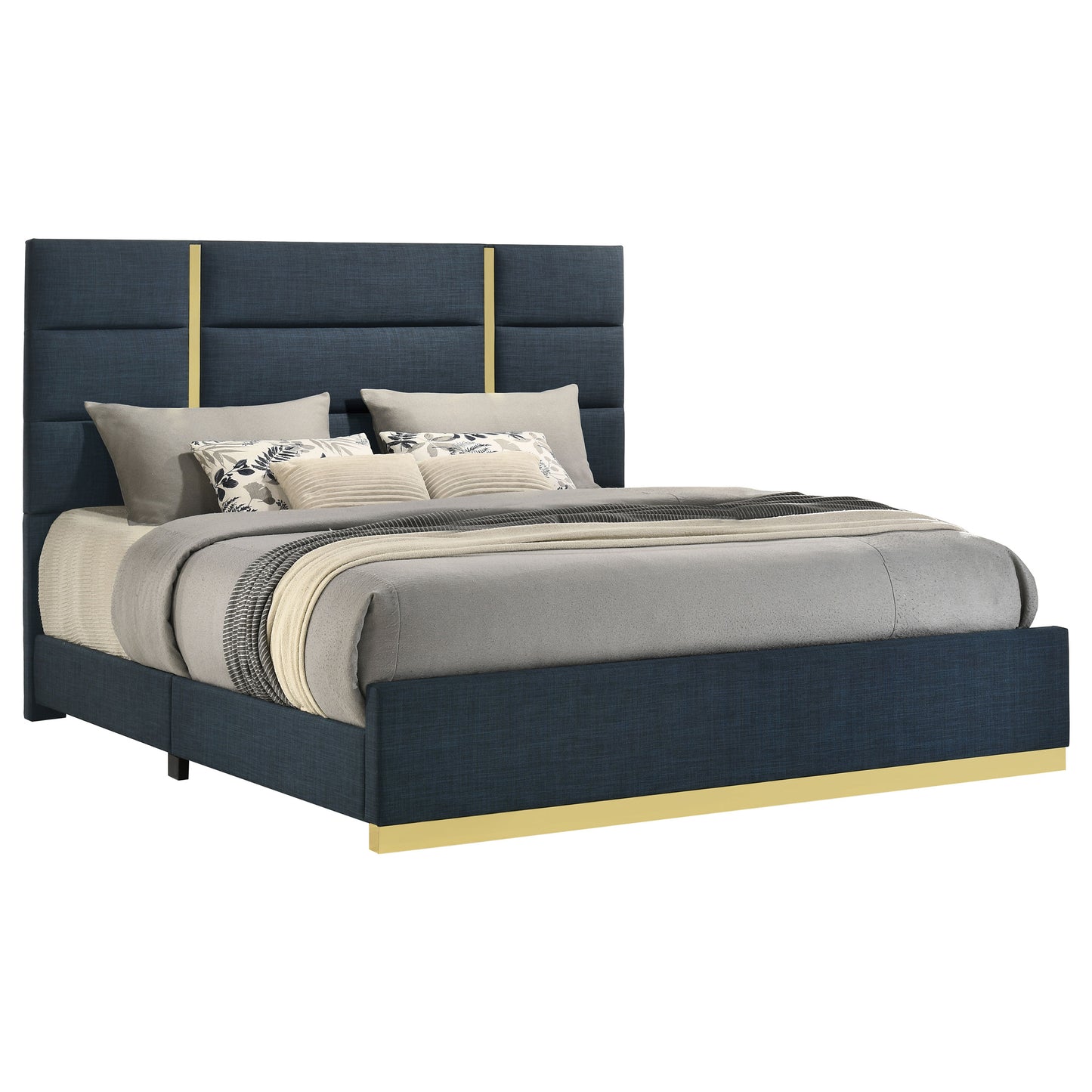 Ines 52-inch Fabric Upholstered Queen Panel Bed Navy