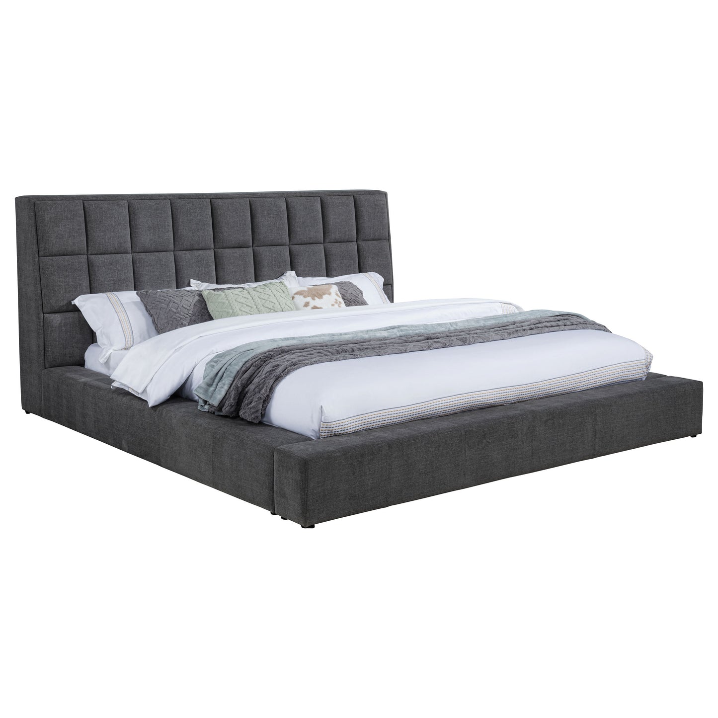 Dreux Upholstered Eastern King Panel Platform Bed Grey