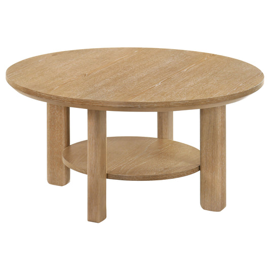 Ottowa 36-inch Round Wood Cocktail Coffee Table Light Oak