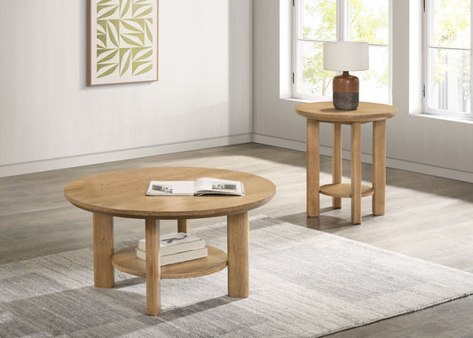 Ottowa 2-piece Round Wood Coffee Table Set Light Oak