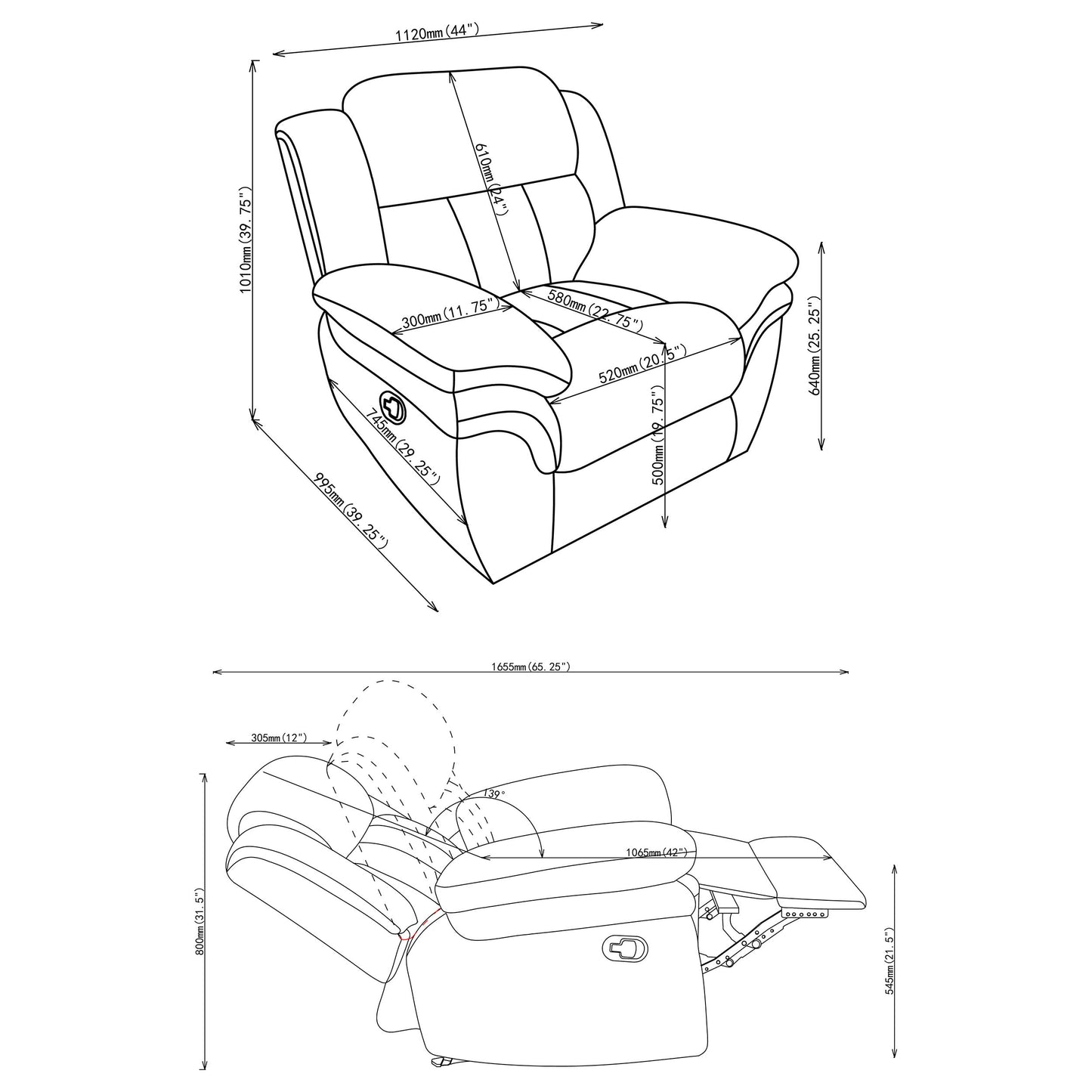 Bahrain Upholstered Glider Recliner Charcoal