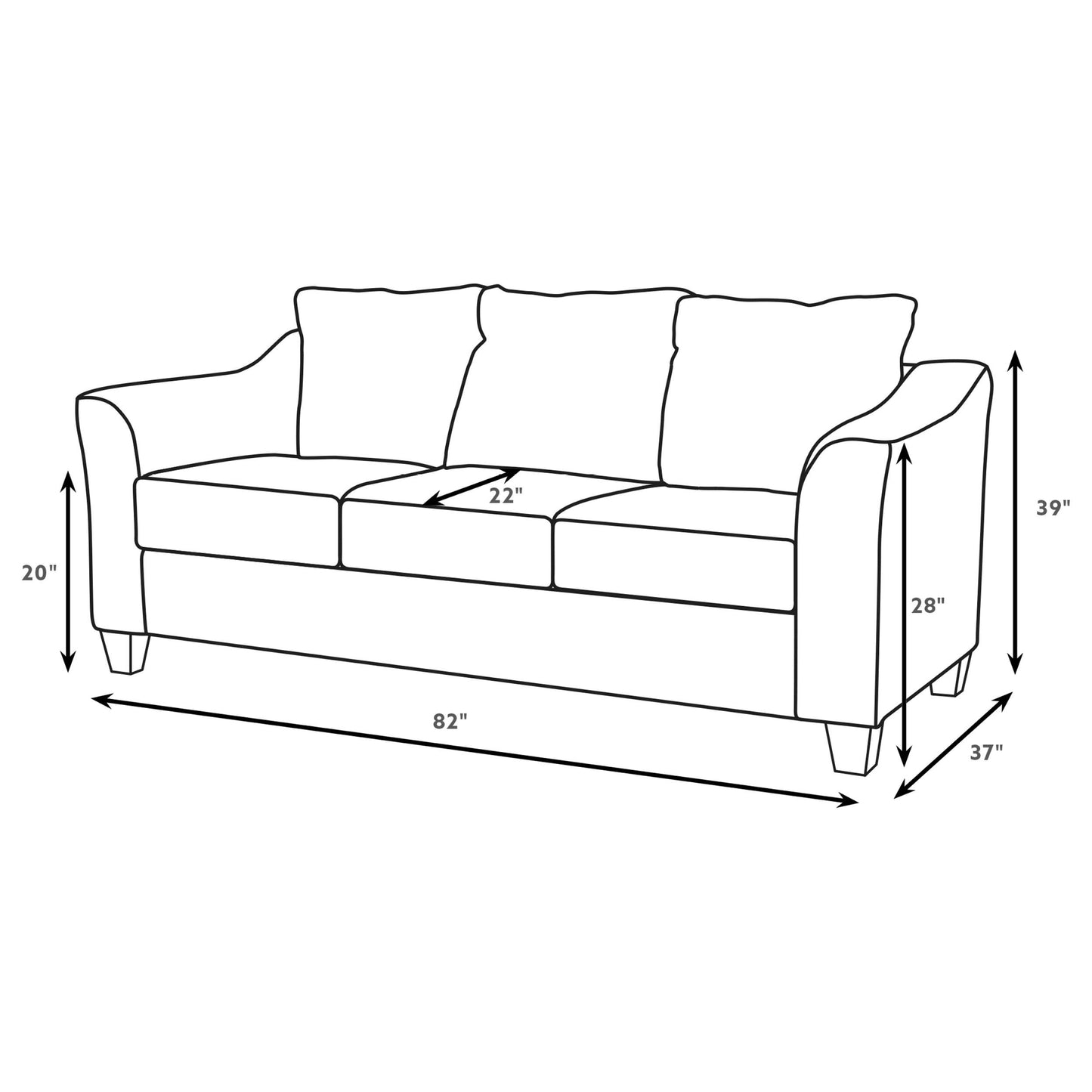 Salizar 3-piece Upholstered Flared Arm Sofa Set Grey