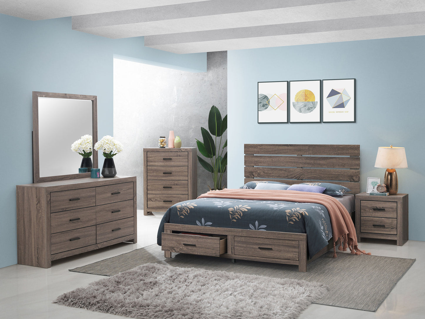 Brantford Wood Eastern King Storage Panel Bed Barrel Oak