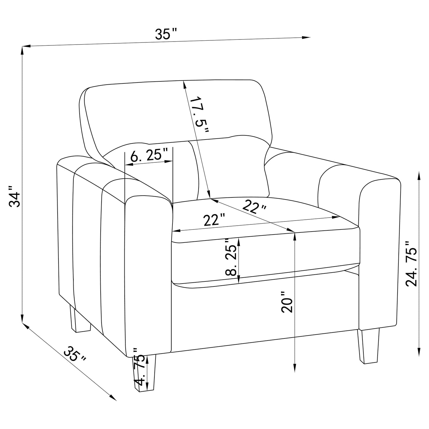 Scotland Faux Leather Upholstered Track Arm Chair Black