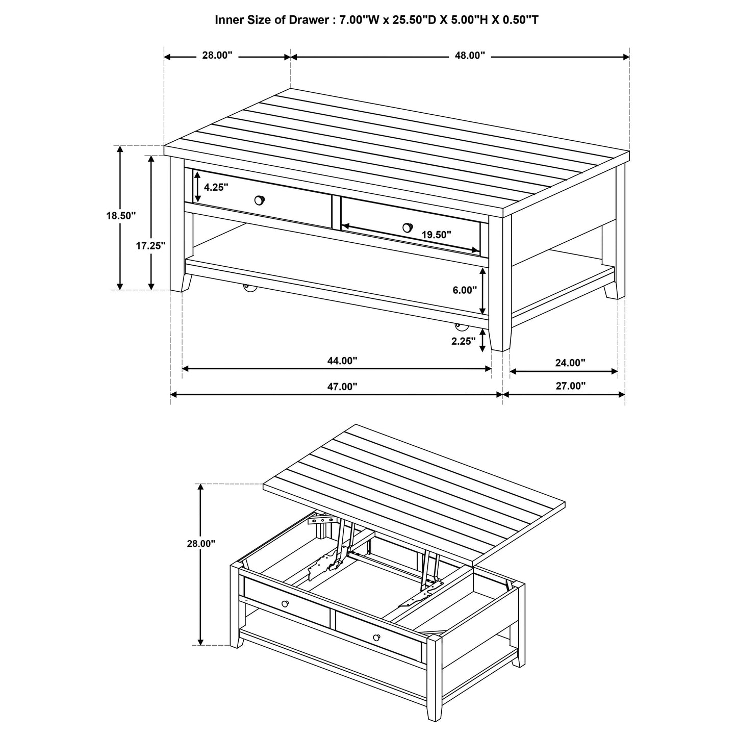 Payne 48-inch Mobile Lift Top Coffee Table Distressed White