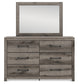 Graystorm Queen Panel Bed with Mirrored Dresser and Chest