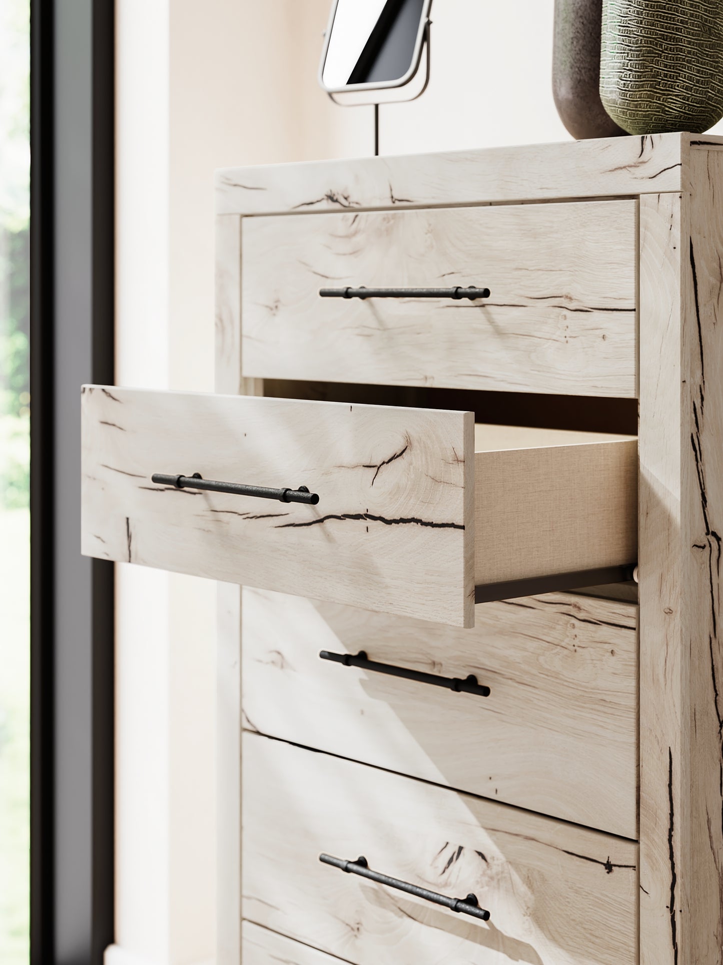 Lawroy Full Panel Headboard with Mirrored Dresser and Chest