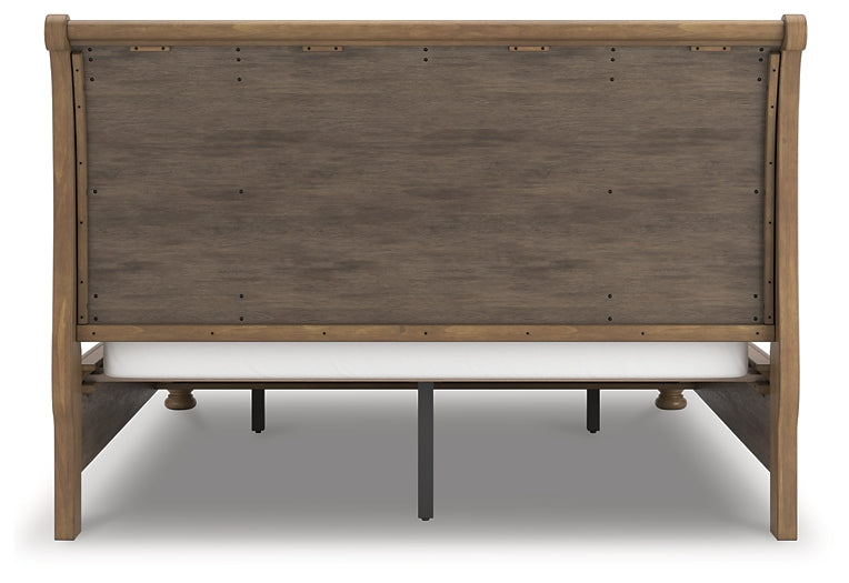 Feddinger California King Storage Sleigh Bed with Mirrored Dresser and Chest