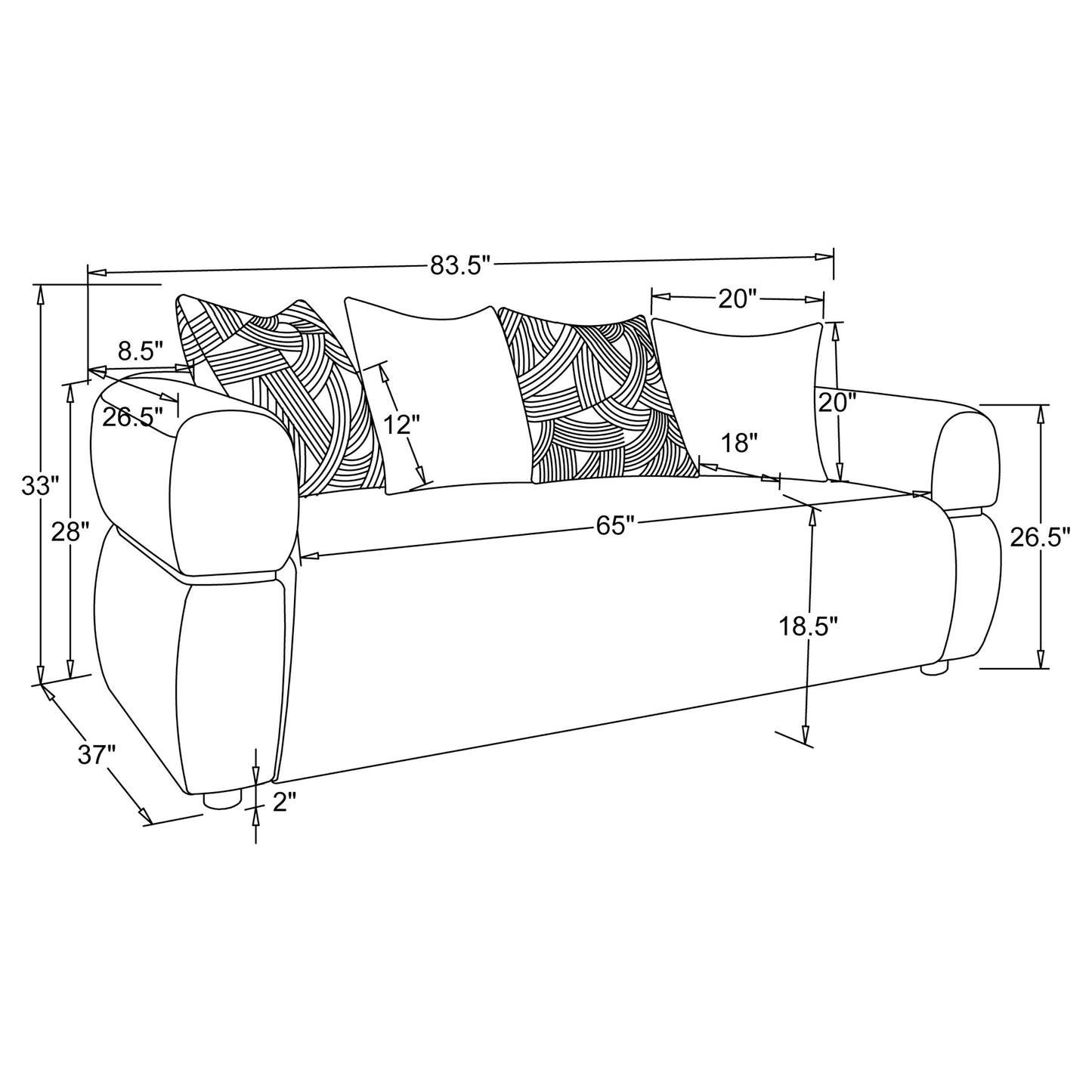 Jeanette 3-piece Fabric Upholstered Round Arm Sofa Set Beige