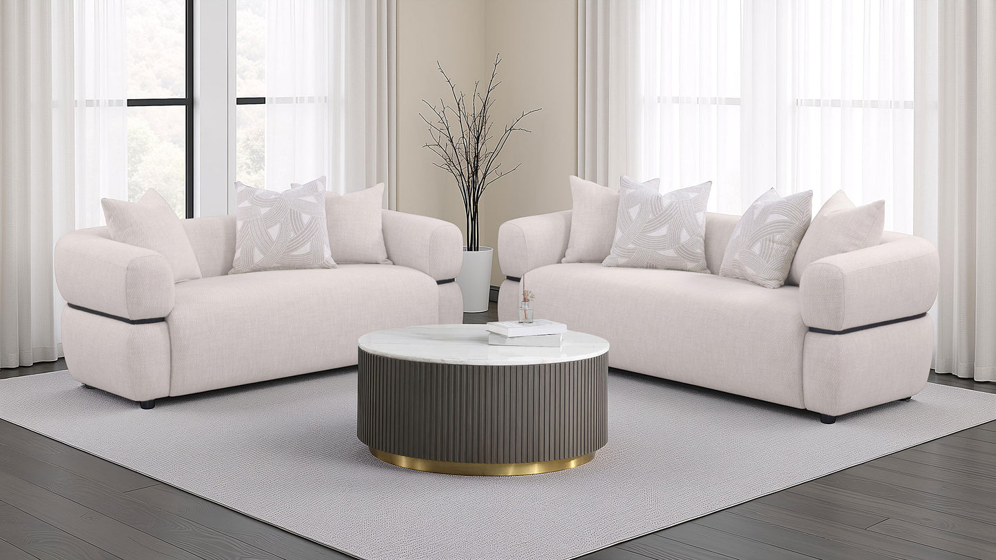 Jeanette 73-inch Fabric Upholstered Round Arm Loveseat Beige