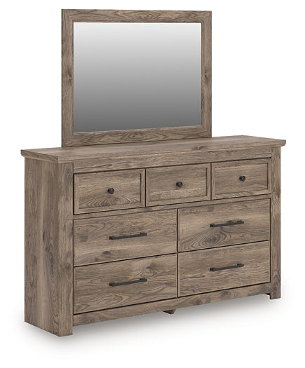 Rusticott Queen Panel Bed with Mirrored Dresser