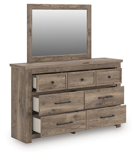 Rusticott Queen Panel Bed with Mirrored Dresser