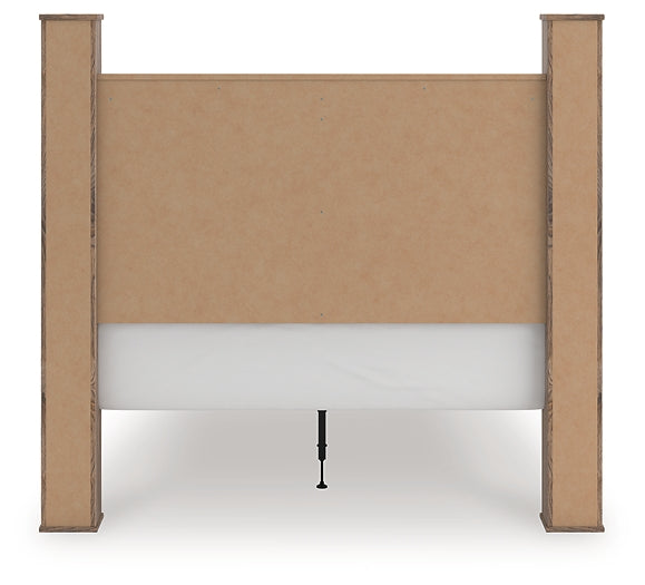 Rusticott Queen Poster Bed with Mirrored Dresser and Nightstand