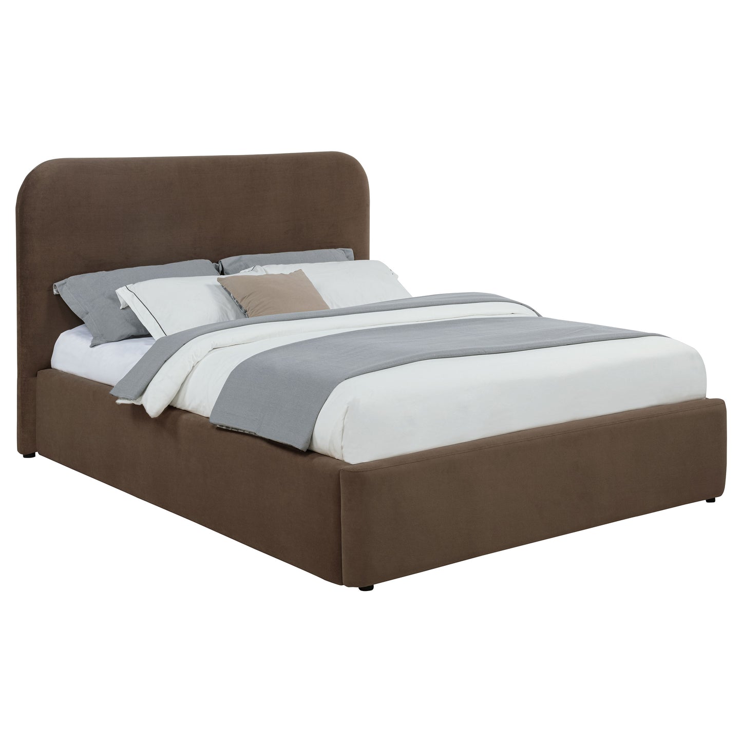 Anders Upholstered Eastern King Storage Lift Platform Bed Chocolate