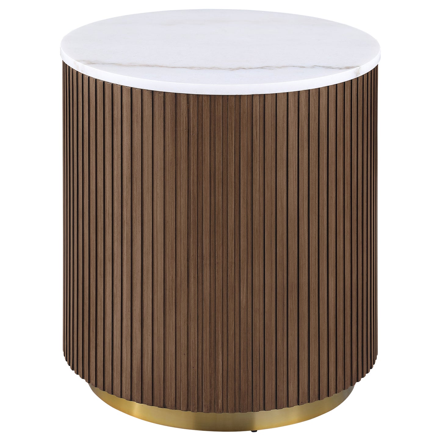 Jason 2-piece Round White Marble Coffee Table Set Honey Brown