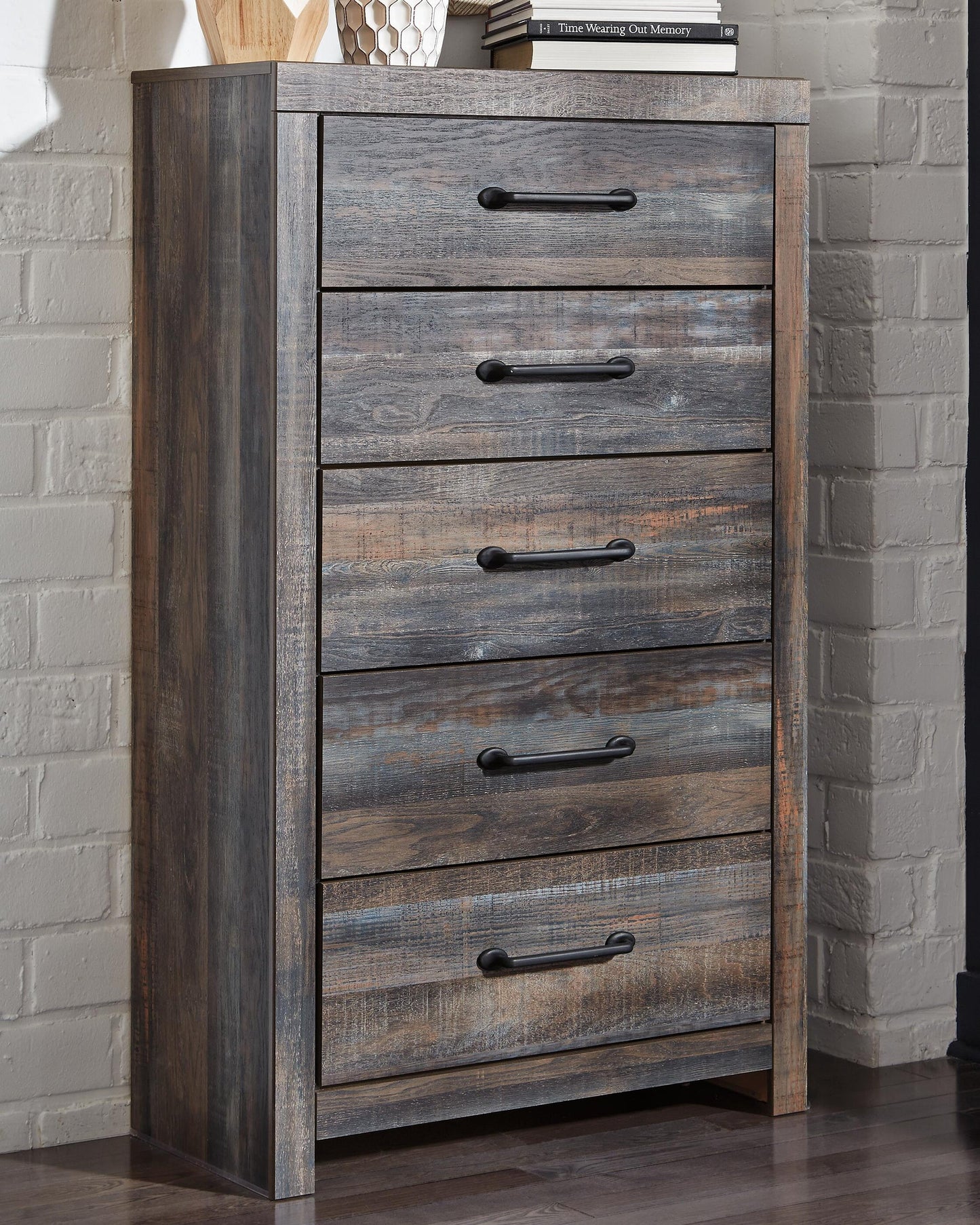 Drystan Queen Bookcase Bed with 4 Storage Drawers, Dresser, Mirror, Chest and Nightstand