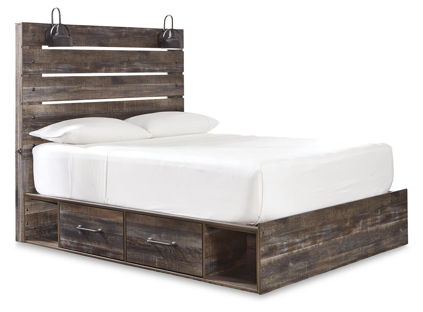 Drystan Queen Panel Bed with 2 Storage Drawers, Dresser, Mirror, Chest and Nightstand