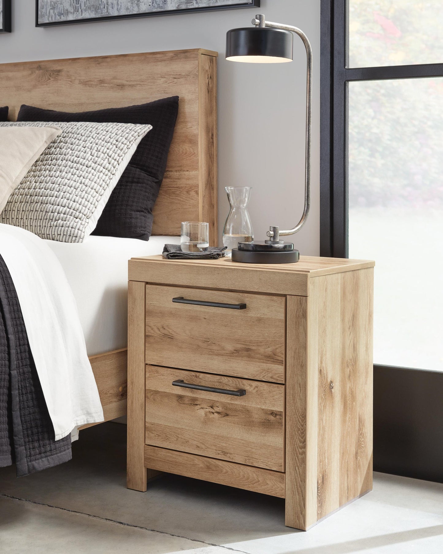Hyanna Queen Panel Storage Bed with 2 Under Bed Storage Drawer, Dresser, Mirror and Nightstand