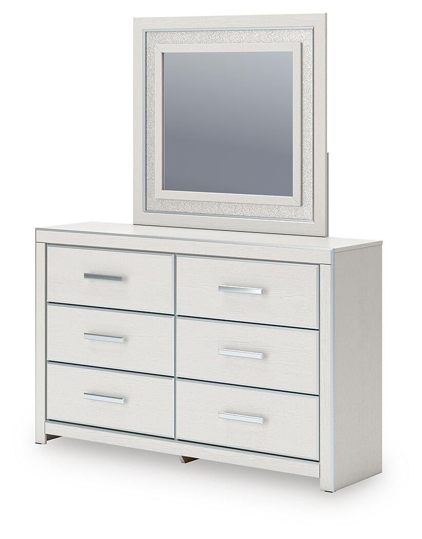Birmonton King Upholstered Panel Platform Storage Bed, Dresser and Mirror
