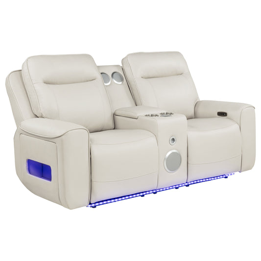 Rojas Dual Power Reclining Loveseat with Bluetooth Speakers Greige