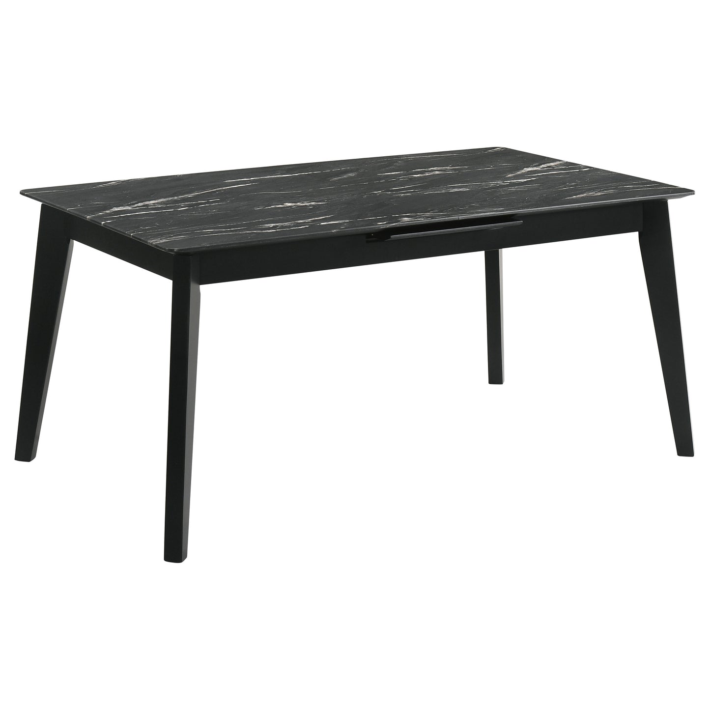 Crestmont Rectangular Dining Table with Faux Marble Top and 16" Self-Storing Extension Leaf Black