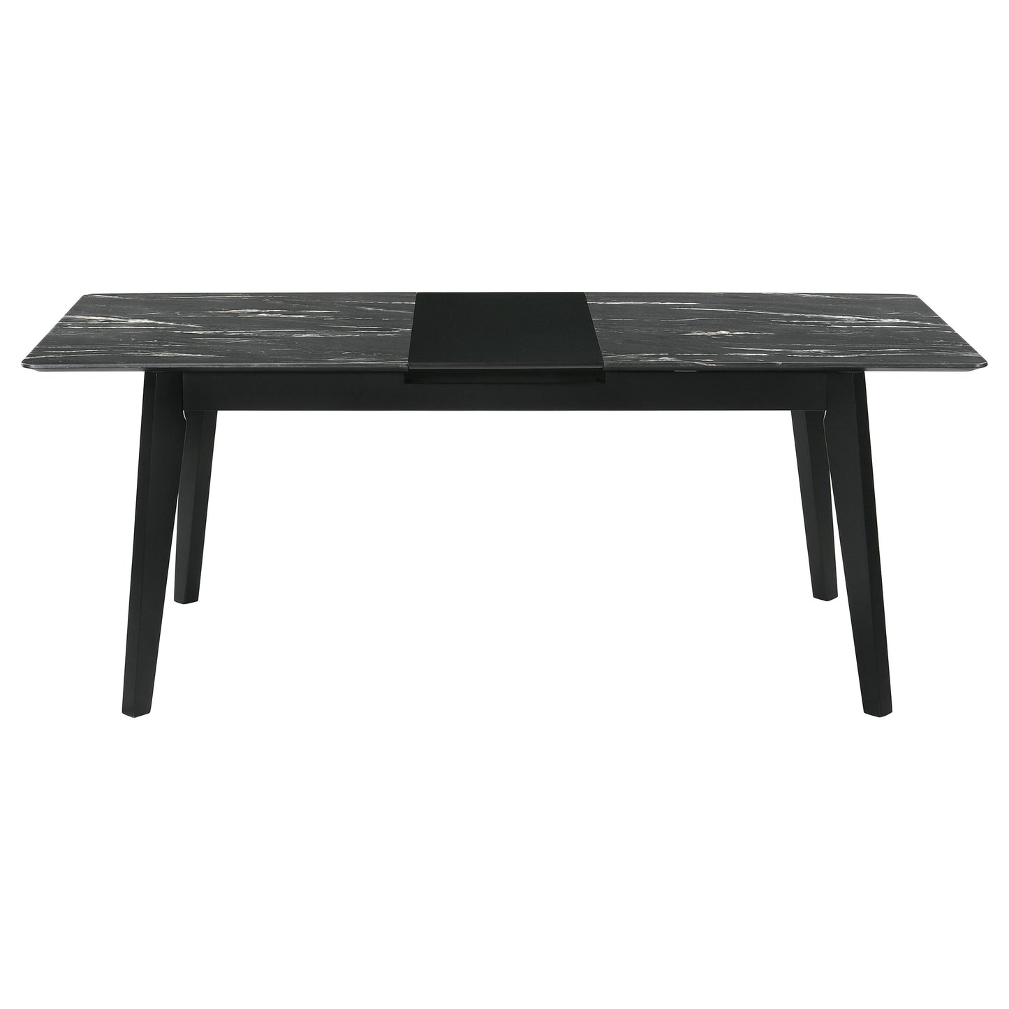 Crestmont Rectangular Dining Table with Faux Marble Top and 16" Self-Storing Extension Leaf Black