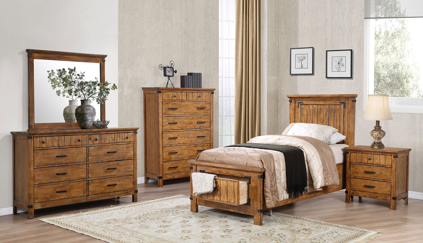 Brenner Wood Twin Storage Panel Bed Rustic Honey