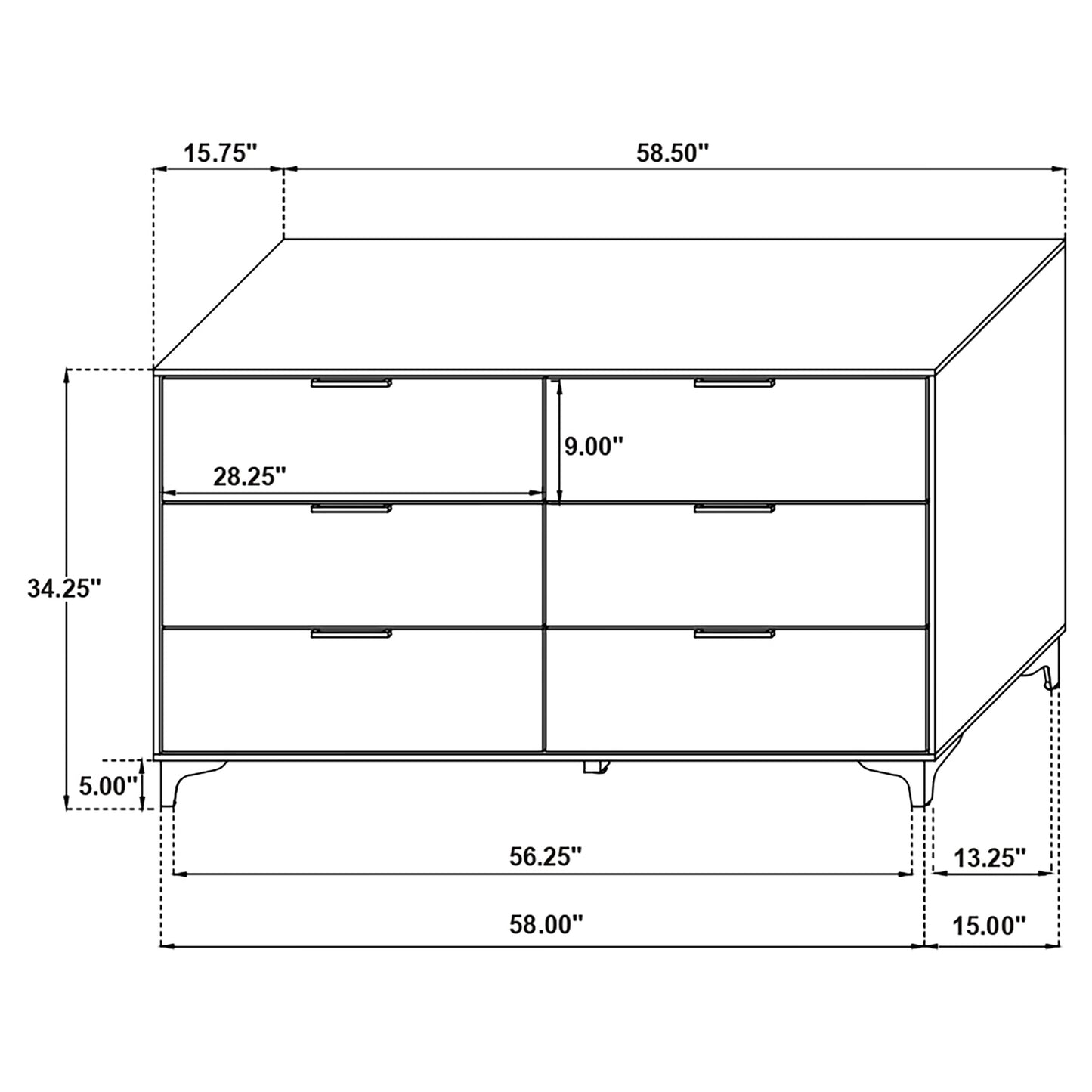 Kendall 6-drawer Dresser Black and Gold