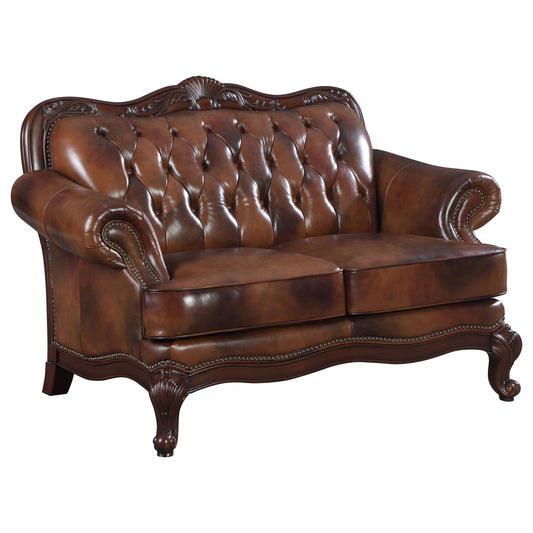 Victoria Tufted Back Loveseat Tri-tone and Brown