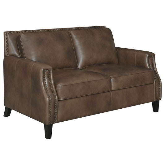 Leaton Upholstered Recessed Arms Loveseat Brown Sugar