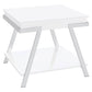 Marcia Wood Rectangular End Table White High Gloss and Chrome