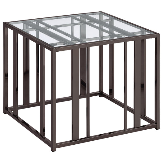 Adri Rectangular Glass Top End Table Clear and Black Nickel