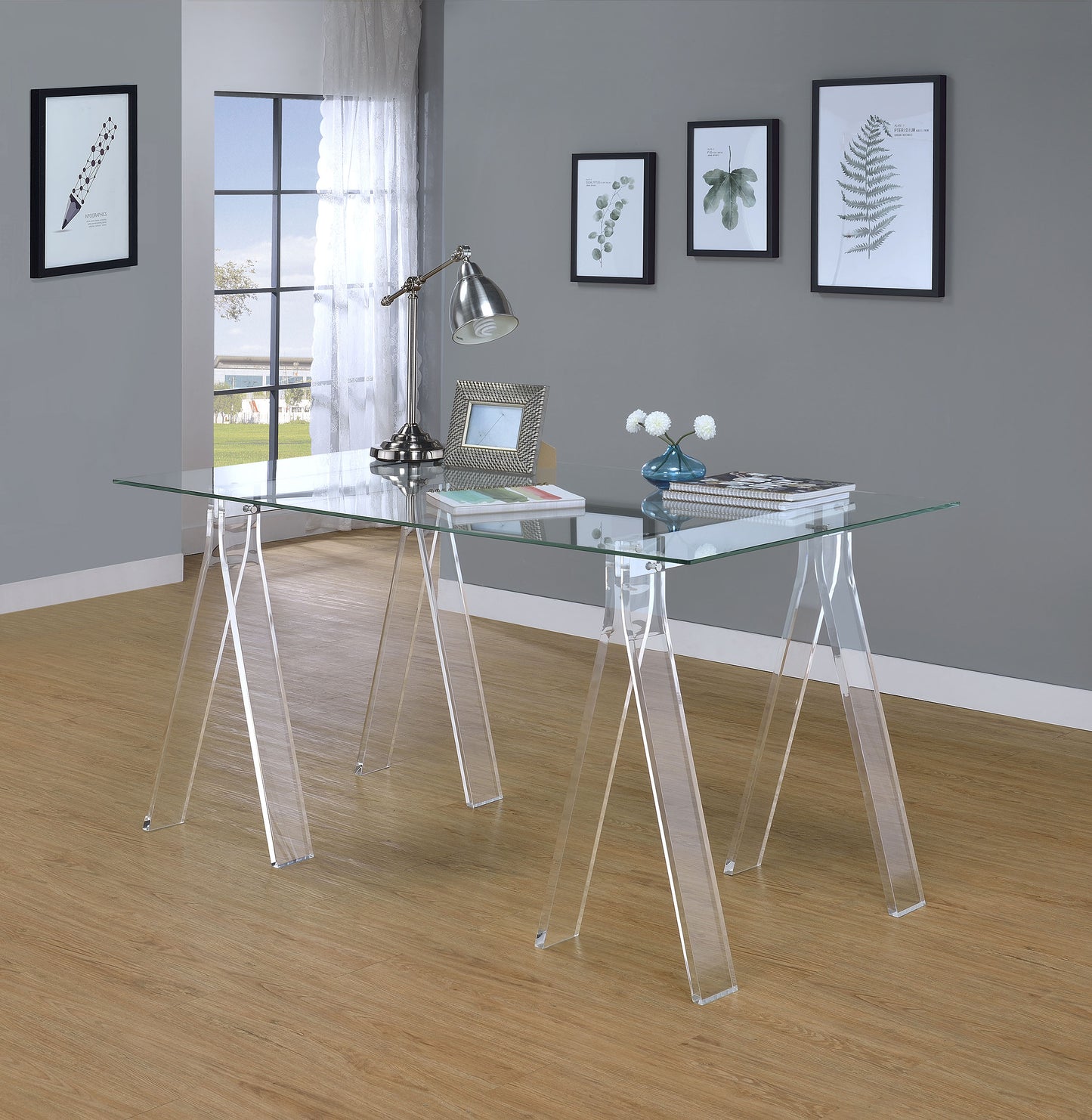 Amaturo Writing Desk with Glass Top Clear