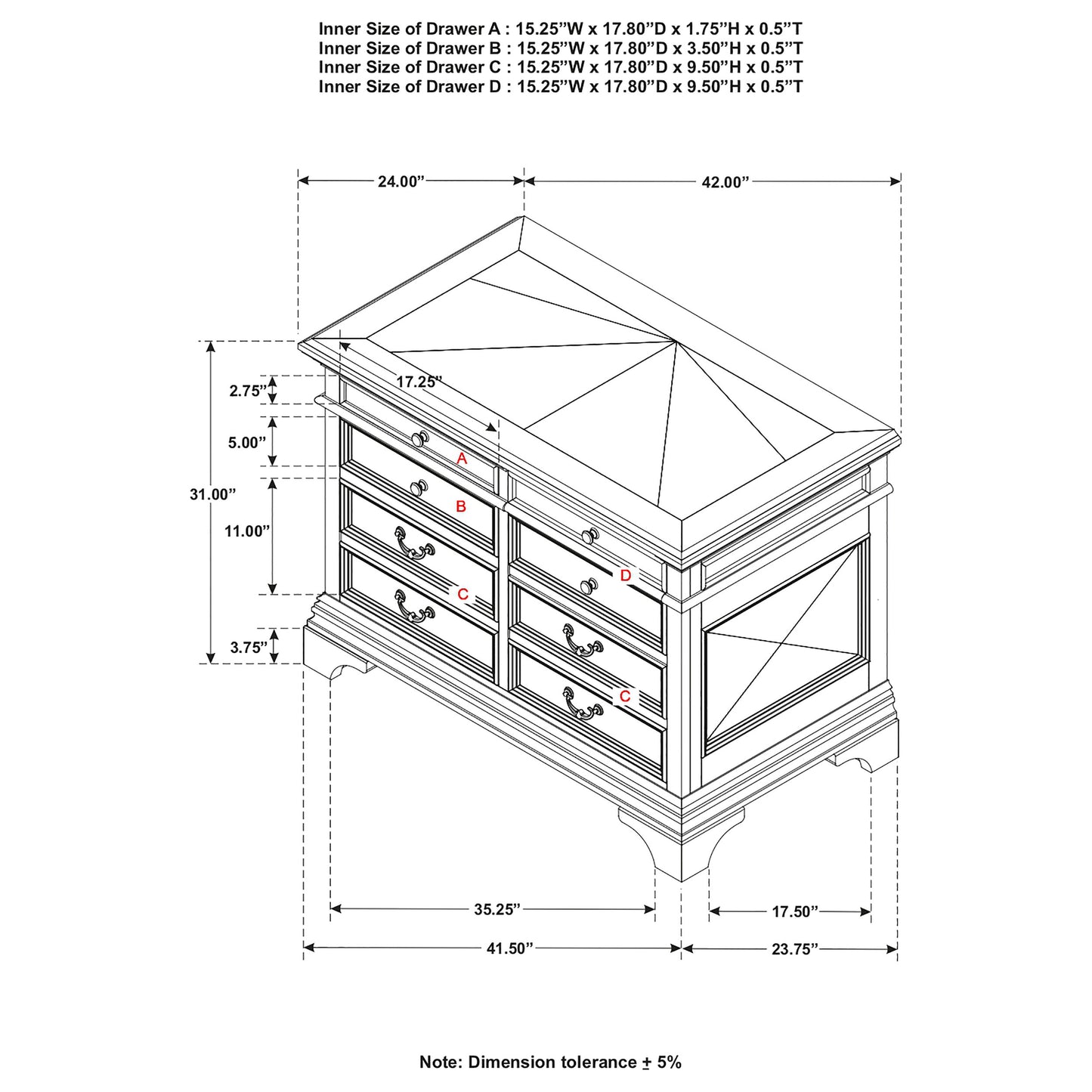 Hartshill 5-drawer File Cabinet Burnished Oak