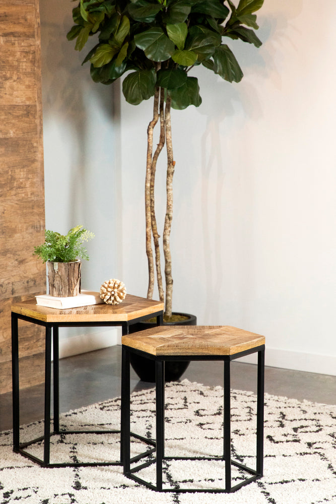 Adger 2-piece Hexagon Nesting Tables Natural and Black